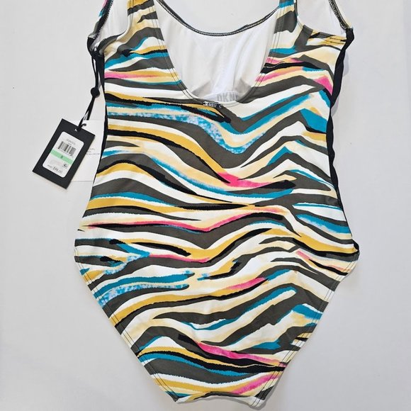 DKNY Mesh Side-Stripe Ruched One-Piece Swimsuit Size 8 - Picture 10 of 12